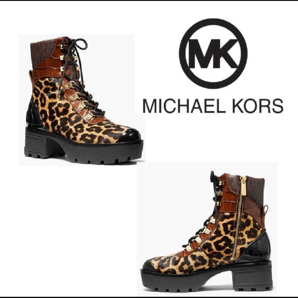 Michael Kors Khloe lace up leopard combat boot